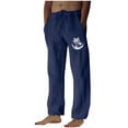 thumbnail image 3 of QATAINLAV Men's Casual Linen Pants Elastic Waist Drawstring Beach Summer Pants Fashion Palm Trees Print Lounge Pants Baggy Wide Leg Trousers with Pockets Holiday Sales Dark Blue XXL, 3 of 4