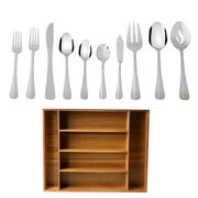 Mainstays Splendent 45 Piece Stainless Steel Flatware Set with Wooden Tray Organizer, Service for 8