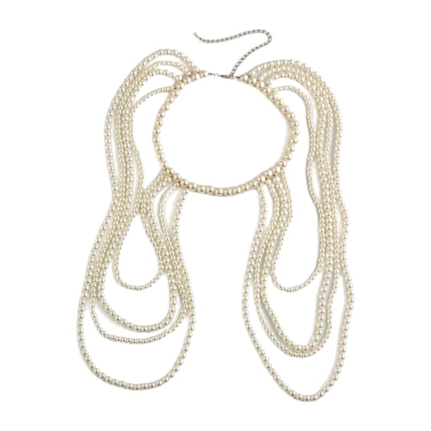 Cadena de cuerpo para hombro, arnés de cadena para hombro para mujer, collar de hombro en capas Blanco