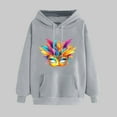 thumbnail image 2 of VBTAPA Women's Mardi Gras Sweatshirt Novelty Mask Graphic Hoodies Tuesday Carnival Parade Party Pullover Tops with Kangaroo Pocket Gray XL, 2 of 6