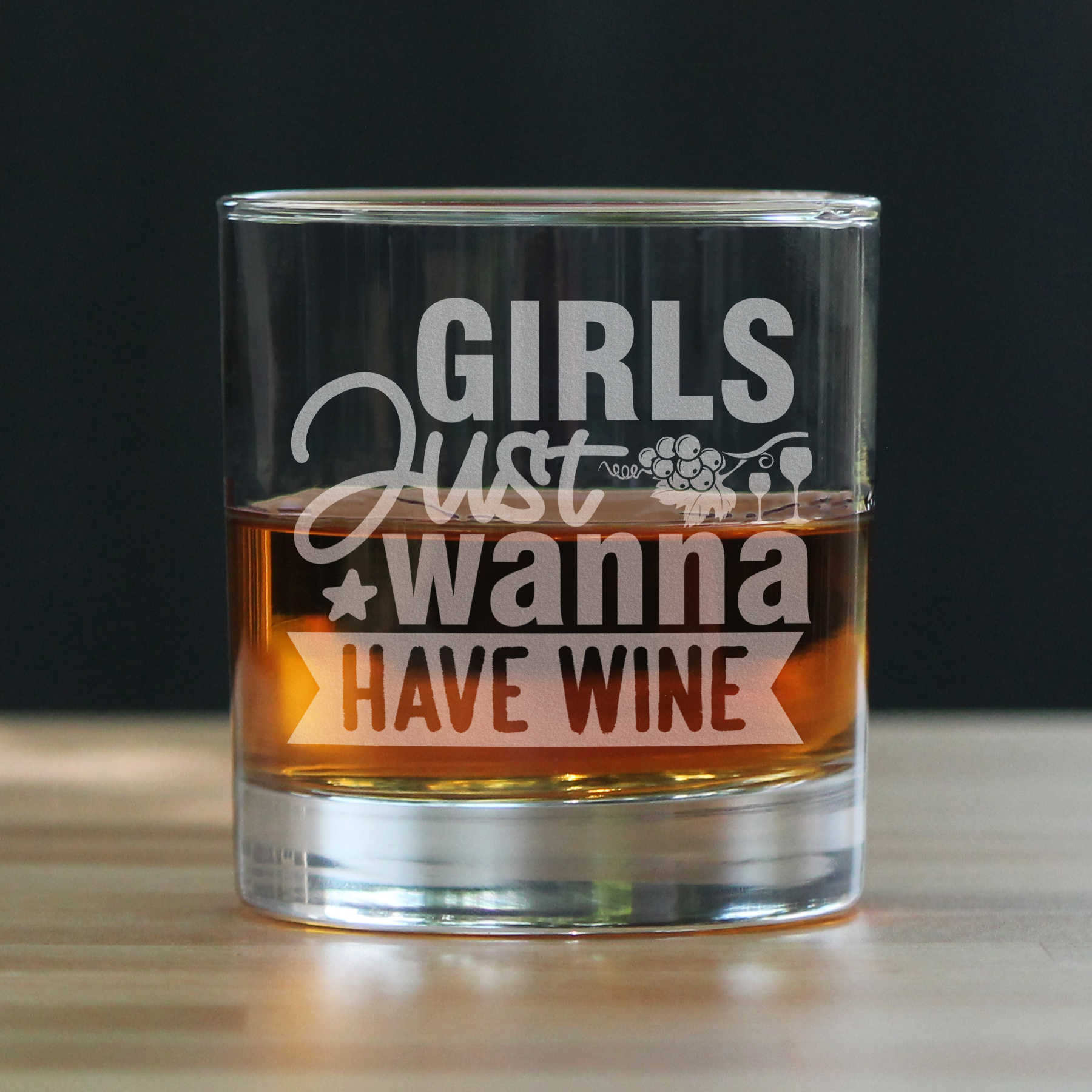Girls Just Wanna Have Wine Rocks Glass Hand Engraved 10oz Etched Funny Lover for Her Unique Drinking Glasses