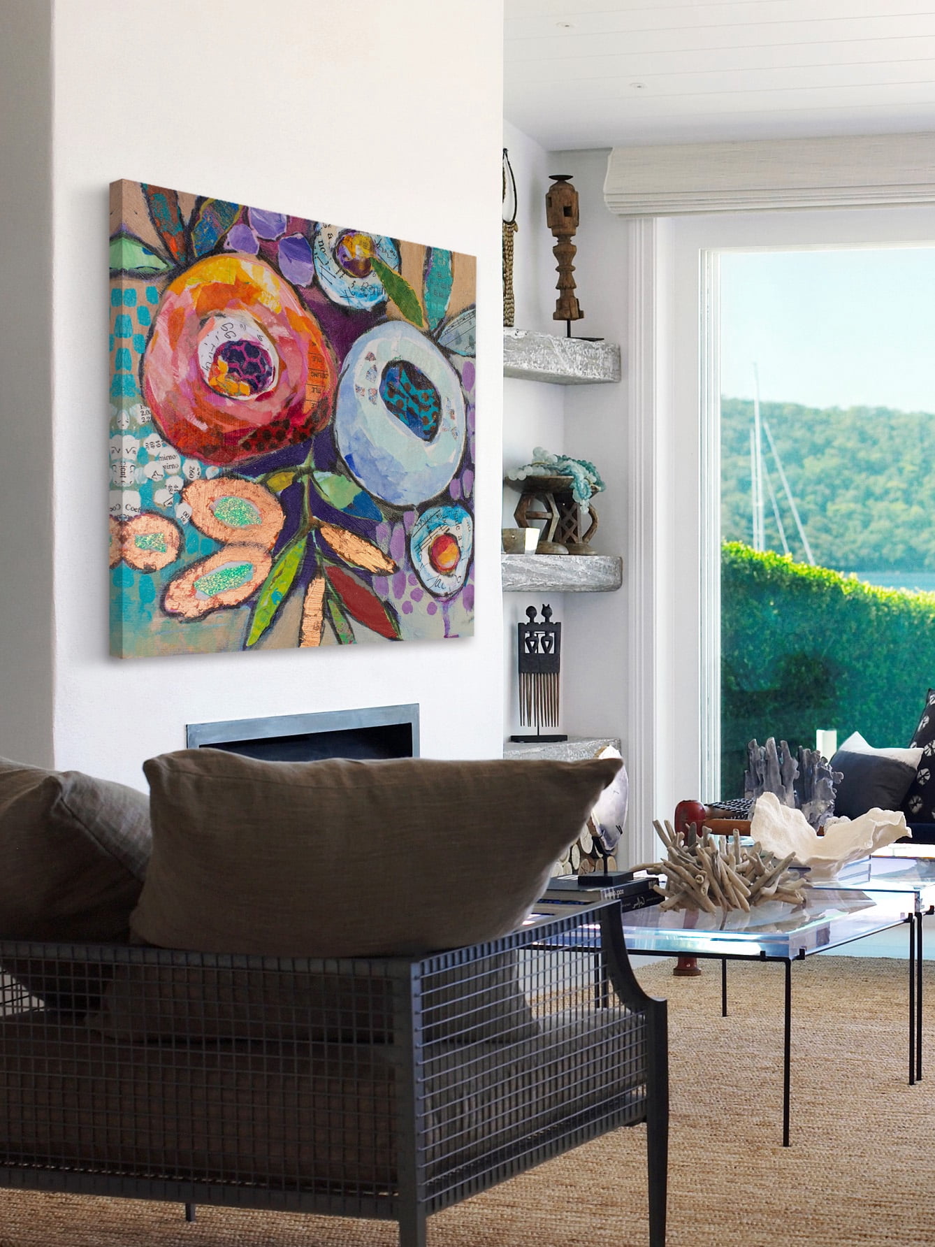 "Plastered Flowers" Painting Print on Wrapped Canvas