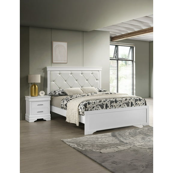 Modern Crisp White Finish 3pc King Size Luxurious Bed 2x Nightstands Set