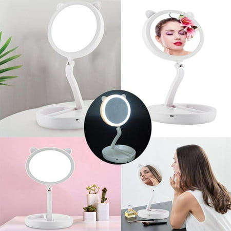Yosoo LED Lighted Travel Folding Double-sided Vanity Mirror, 1x / 7x Magnification - Daylight LED, Compact, Portable