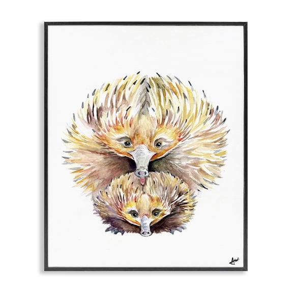 Stupell Industries Farmhouse Cute Echidna Family Animal Watercolor Black Framed Giclee Art, 16 x 20, by Marc Allante