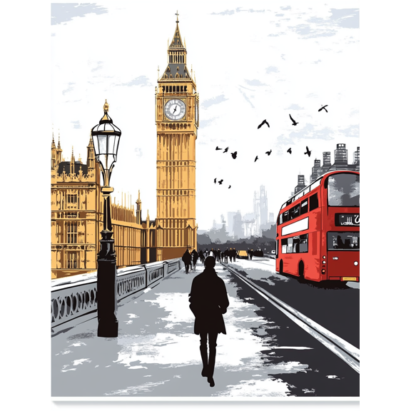 London Big Ben and Red Bus Canvas Print/Wall Art,Suitable for Living Room,Bedroom,Office,Study,Hotel Decoration
