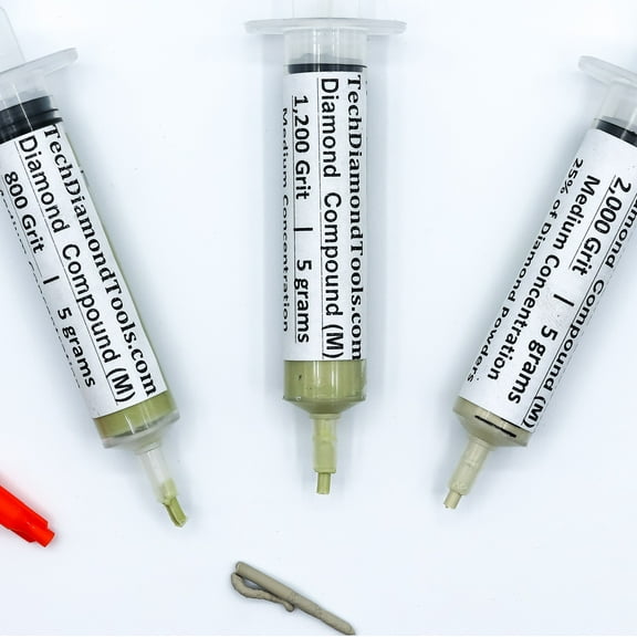 TechDiamondTools Diamond Polish Paste Set of 3 Syringes X 5 Grams (M), Diamond Polish Lapping Compound, Sizes 800 1200 2000 Grit, Mesh with Medium - 25% Concentration of Diamond Powders