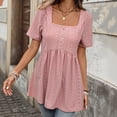 thumbnail image 4 of NinXxx Women‘s Square Neck Short Sleeve Blouse Casual Loose Fit Top Pink XL, 4 of 7
