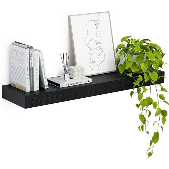 12" Deep Floating Shelves, 36 x 12 Inch Wall Mounted Long Floating Shelf with Invisible Brackets, for Home Decor, Bedroom, Kitchen, Living Room, Bathroom - 1 Pack, Black