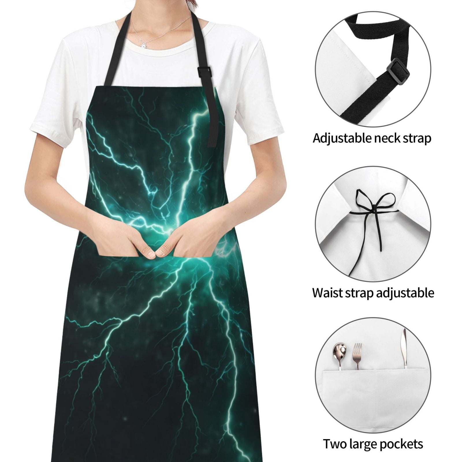 Kdxio Green Lightning Flash Apron with Pockets Adjustable Kitchen Aprons for Men Women Waterproof Aprons for Cooking,Drawing,Crafting, Baking Household Cleaning