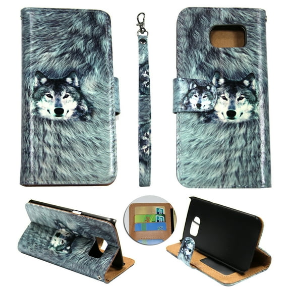 Snow Wolf Wallet Folio Case for Samsung Galaxy Note 5 Fashion Flip PU Leather Cover Card Slots & Stand