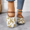 thumbnail image 6 of Green Flat Shoes For Ladies Cow Print Straight Buckle Mary Jane Soft-Sole Flats Comfortable Casual Everyday Wear Reinforced Stitching Size 43, 6 of 9