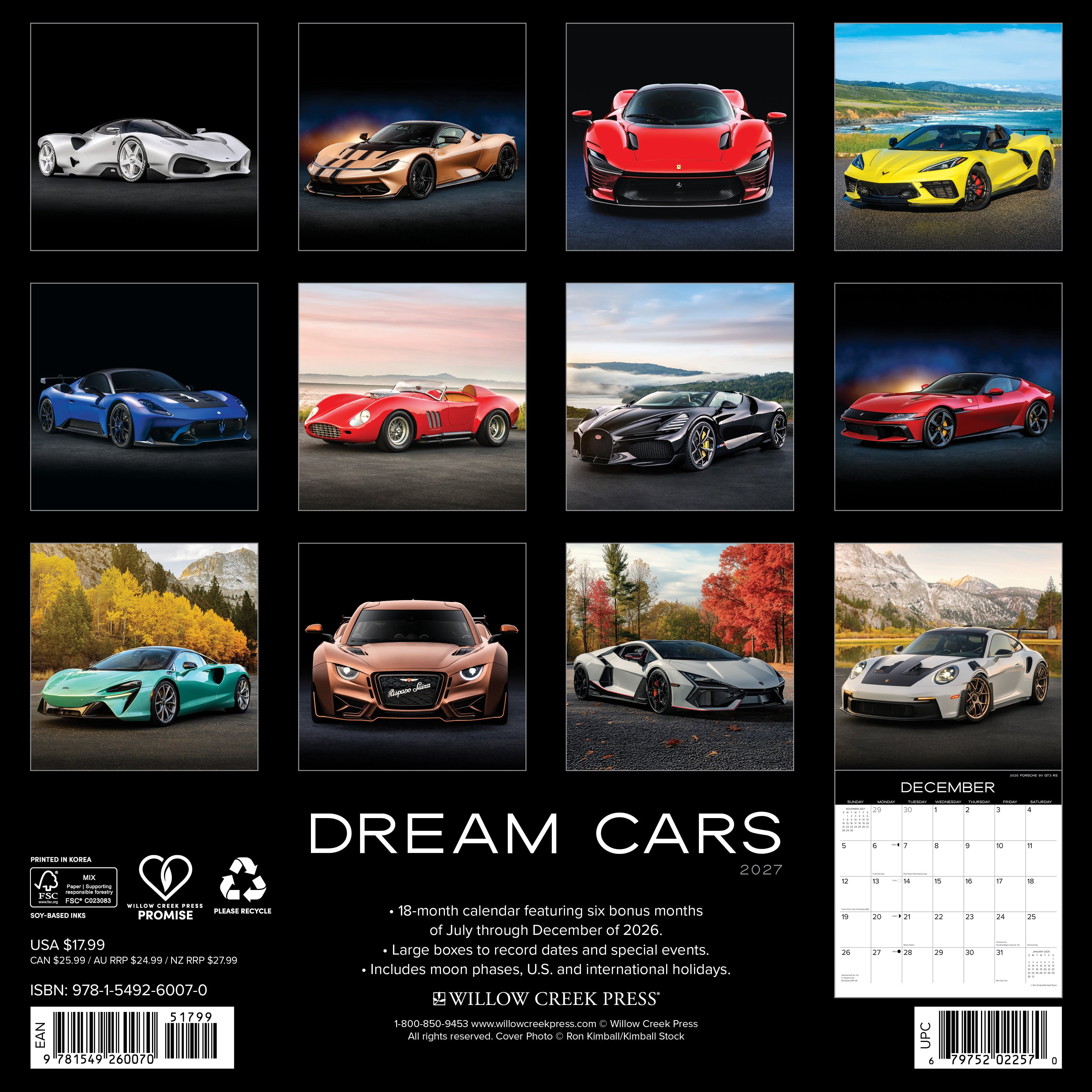 Willow Creek Press, Dream Cars 2027 Wall Calendar