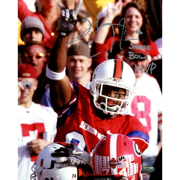 Sinorice Moss Autographed 8X10 Photo Miami Hurricanes "Senior Bowl MVP" GTSM 208964