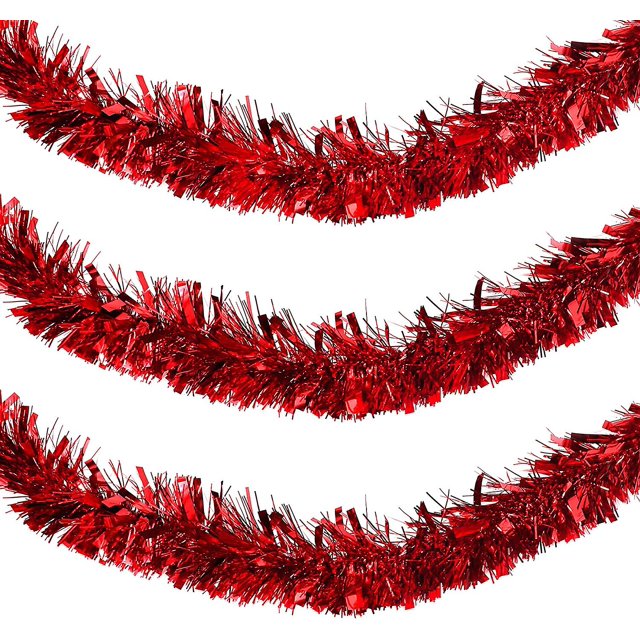 Guirnalda navideña (3 piezas) - Guirnalda navideña roja de 2 m para decoración de árboles de Navidad - Guirnalda de decoración navideña para paredes, ventanas, coronas, rieles