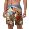 thumbnail image 2 of Uemuo Vibrant Field Of Blossoms Pattern Mens Swim Trunks Quick Dry Board Shorts with Mesh Lining, Stretch Beach Shorts Quick Dry No-Chafing Board Shorts-Small, 2 of 9
