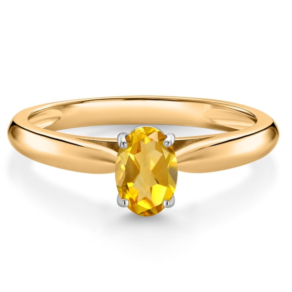 Gem Stone King 0.45 Ct Oval Yellow Citrine 10K Yellow and White Gold Solitaire Engagement Ring (Size 8)