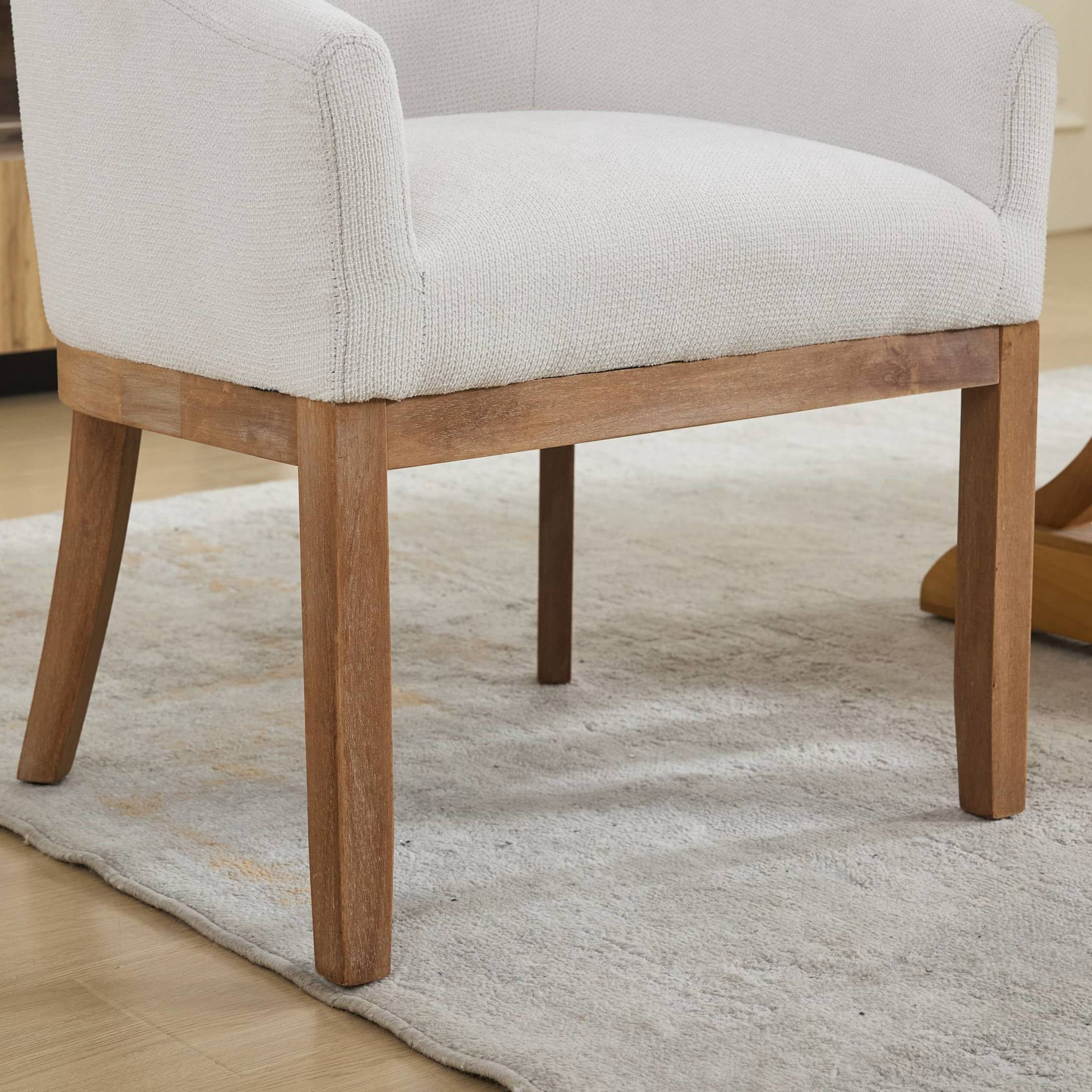 Noble House Barrel Dining Chair with Arms, Linen Upholstery, Rubberwood Frame, Beige