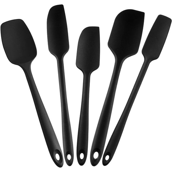 5 Pieces Silicone Spatula Heat Resistant Rubber Spatula Seamless Silicone Spatula Flexible Long Handle Jar Spatula NonCPDD stick Spatula Kitchen Utensils for Cooking, Baking and Mixing, Black