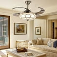 thumbnail image 4 of 42" Round Tiffany Ceiling Fan Light Retractable Blades LED Chandelier Lamp for Living Room, Bedroom, 4 of 24
