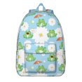 thumbnail image 1 of Green Frog Backpack – Forest Nature Style with Cartoon Frog, Flower, and Mushroom Print for Daily Use, 1 of 5