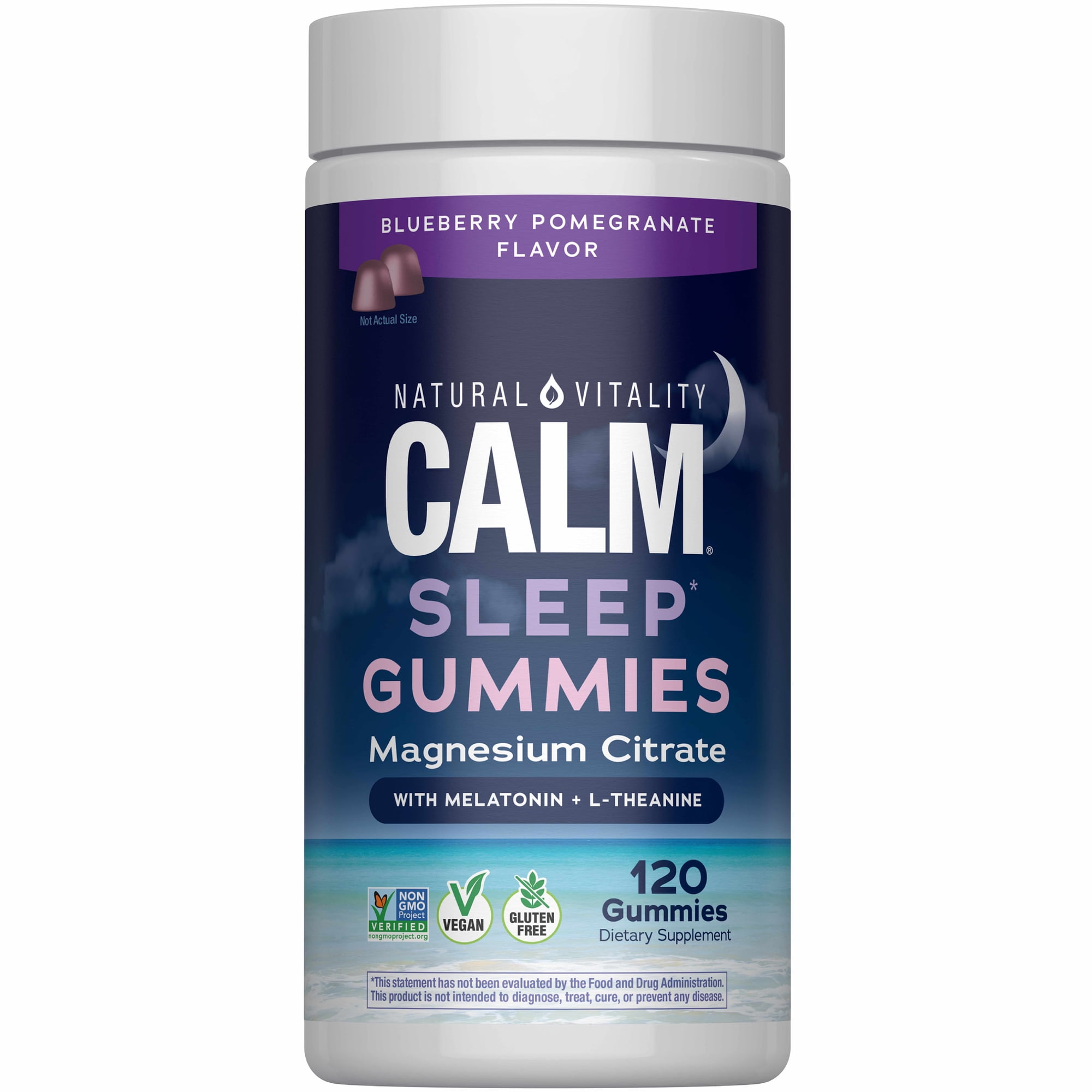 Calm Magnesium Sleep Gummies | with Melatonin and L-Theanine | Blueberry Pomegranate Flavor | 120 Count | by Natural Vitality