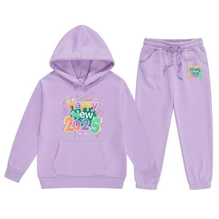 

WEAIXIMIUNG 2025 New Year Girls clothes Set - Letter Printing Girls Pullover Hoodie & Girls Loose Pants - Outfit for Toddler Girls 5 100