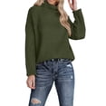 thumbnail image 2 of Women's Solid Color Turtleneck Sweater, Loose Fit Knit Pullover with Long Sleeves, Soft Stretchy High Neck Top, Comfortable Casual Winter Wear for Everyday Outfits and Relaxation Blackish Green L, 2 of 5