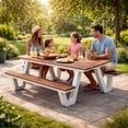 thumbnail image 2 of Benjara Limo 86" Picnic Table- Rich Brown Polyresin Slats- Aluminum Frame, 2 of 9