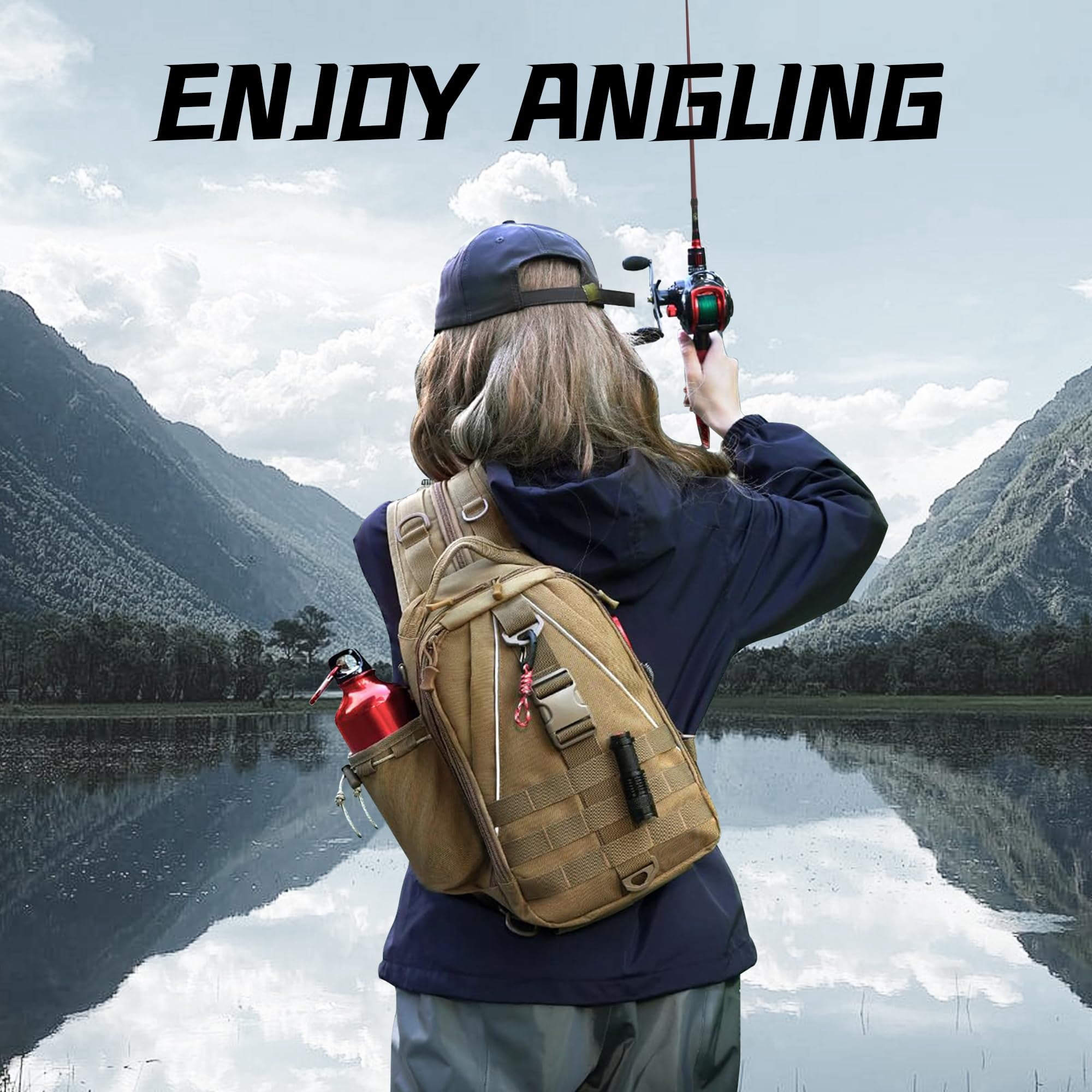 Fishing Nylon Backpack Tackle Sling Bag Backpack with Rod Holder for Monther Father Gifts Lightweight Fishing Backpack Storge Fishing Gear and Equipment