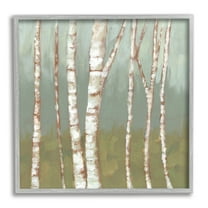 Contemporary Birch Tree Bark Soft Green Forest Landscape Landscape Framed Art Print Wall Art, 17x17