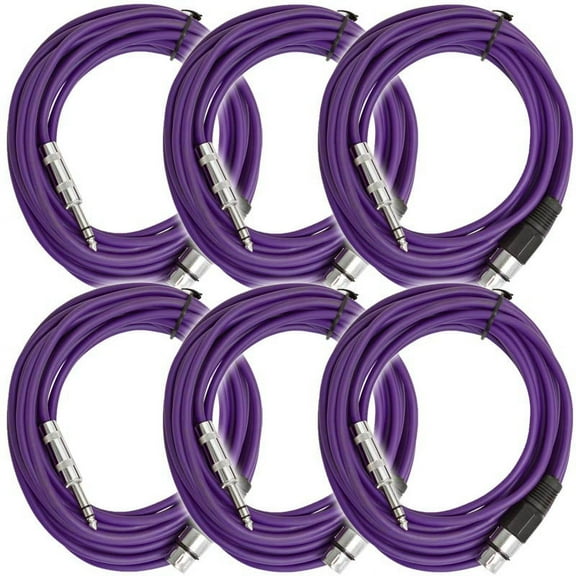 Seismic Audio - 6 Pack of Purple 25 Ft XLR Female to 1/4" TRS Patch Cables Purple - SATRXL-F25Purple-6Pack