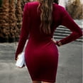 thumbnail image 5 of IROINNID Cocktail Dress for Women Wedding Guests Dresses for Women Solid Tight Hip Wrap Long Sleeve Round-Neck Dresses Reduced,Burgundy, 5 of 8