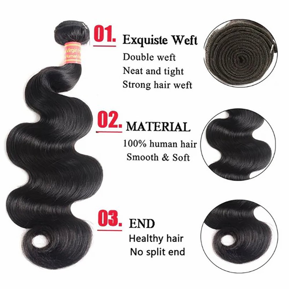 YYAo Human Hair, Hairpiece, Wig,Hot selling Unprocessed Virgin Hair Body Wave Natural Black Color 100 Human Hair Bundle 8 in to 30 In