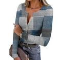 thumbnail image 2 of Women Long Sleeve Henley Shirts V Neck Button Floral Graphic Print Slim Fitted Top Going Out Tees, 2 of 6