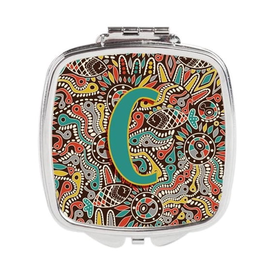 Letter C Retro Tribal Alphabet Initial Compact Mirror