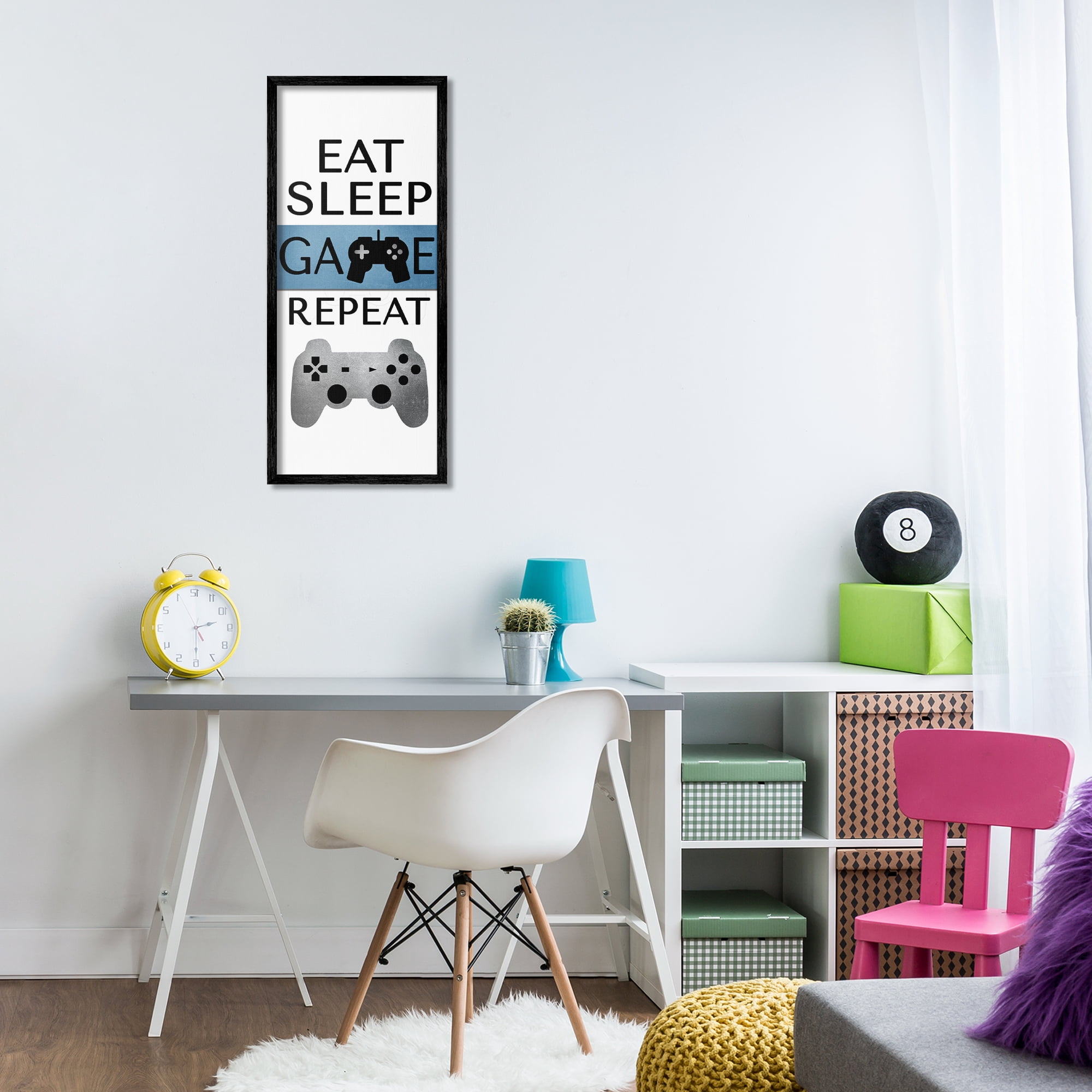 Stupell Industries Game Repeat Lifestyle Typography Painting Black Framed Art Print Wall Art, 13 x 30