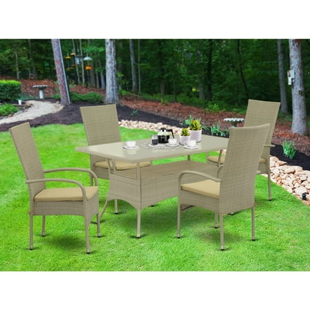 Outdoor Wicker Dining Set - 5 Piece Patio Furniture Set with Table & 4 Chairs