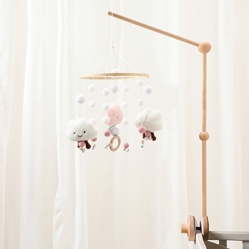 Planet Crib Bell for Babies, Wooden Rotating & Swaying Bed Rattle with Stars, Rocket & Planet Pendants for Infant Nursery Decoration