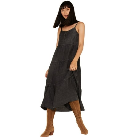Cleo + Wolf Women's Tiered Relaxed Fit Midi Dress - CLSU22D18-BLK X- US