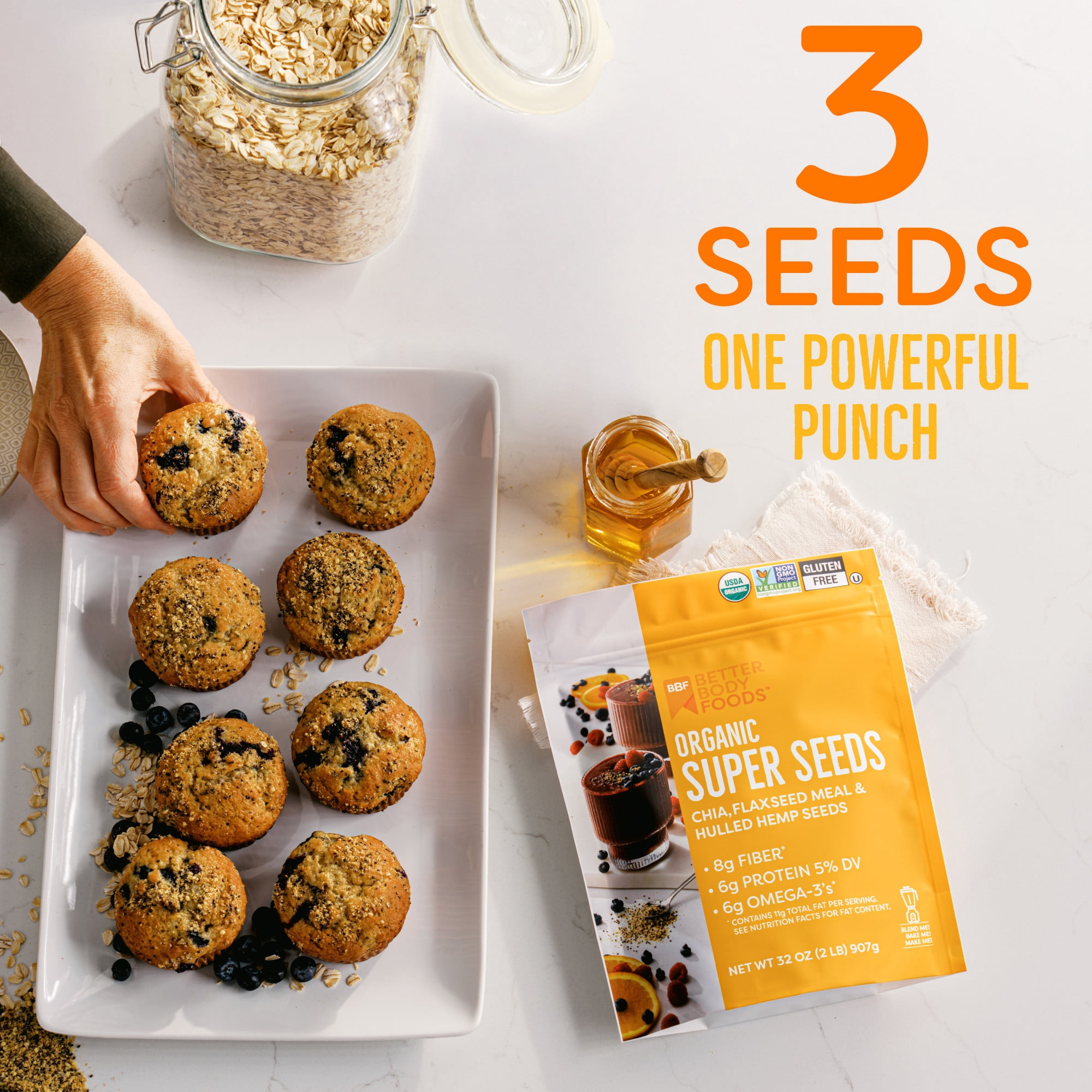 BetterBody Foods Organic Super Seeds, Chia Seeds, Flaxseed Meal, & Hemp Seeds, 32 oz