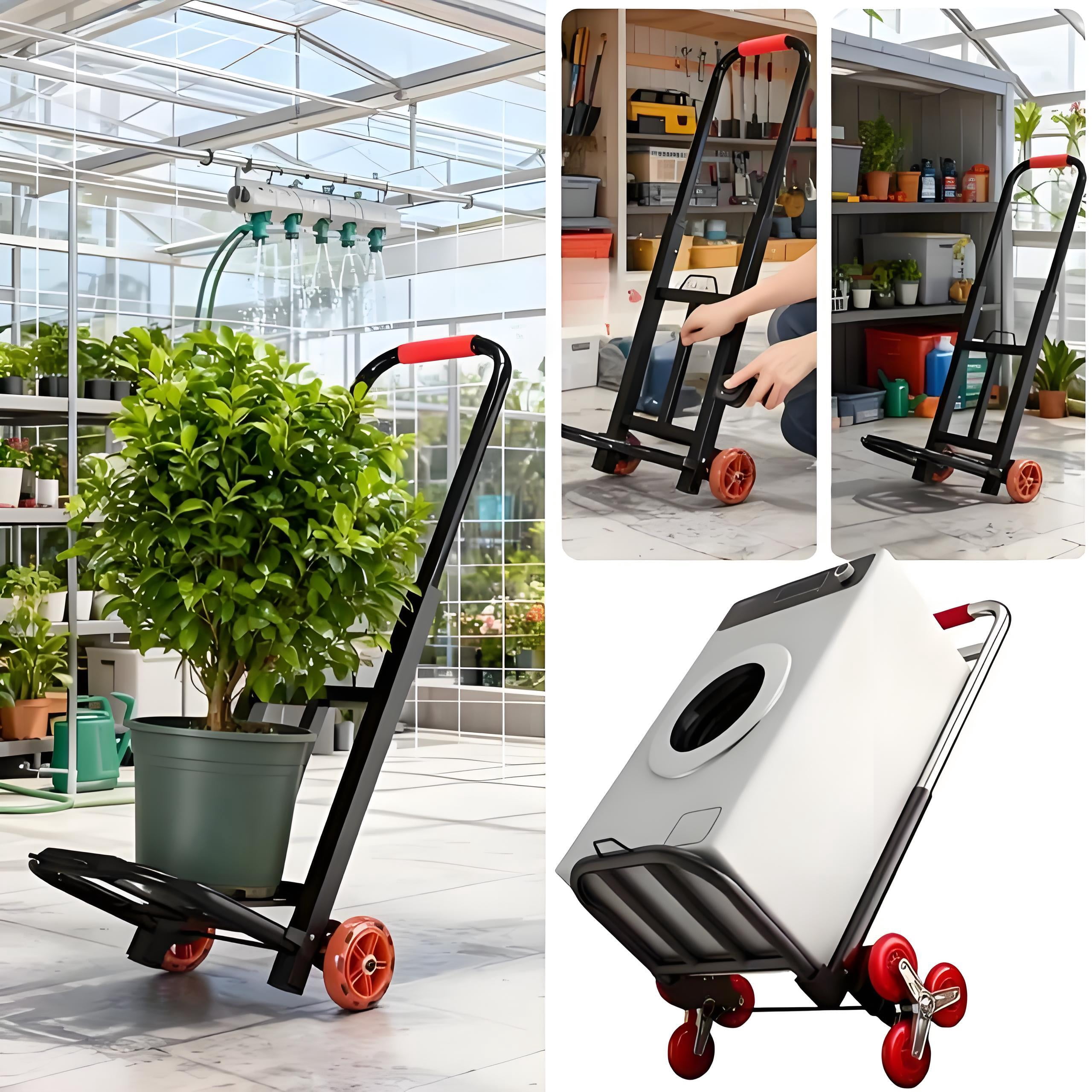 Howcool Heavy Duty Folding Garden Hand Cart with Stair Climbing Wheels, 500 LBS Capacity Compact Utility Trolley for Home Warehouse Grocery（Large Size）