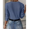 thumbnail image 5 of RYRJJ Women's V Neck Waffle Knit Henley Tops Casual Loose Long Sleeve Soft Comfy Pullover Sweater Blouses(Navy,L), 5 of 8