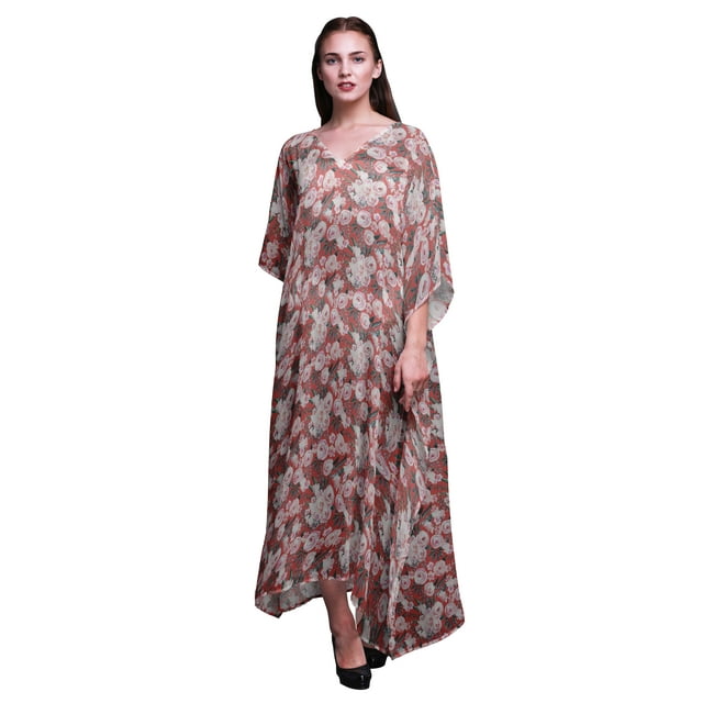 Bimba Kaftan Long de Plage à Fleurs pour Femmes, Tenue de Plage, Paréo de Bikini, Robe Maxi - S-L