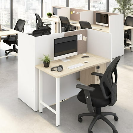 Hustle 48W 2 Person Cubicle Desk with Storage in White/Elm - Engineered Wood