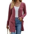 thumbnail image 3 of Women'S 2025 Fall Fashion Cardigan Soft Knit Cardigan for Women Long Sleeve Open Front Coat with Pockets Wine Red L, 3 of 9