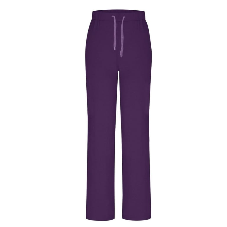 Lilgiuy Wide Leg Yoga Pants for Women Solid Color Loose Elastic Drawstring  Waist Stretch Workout Dance Flare Lounge Sweatpants with Pockets Purple(XS-4Xl)  