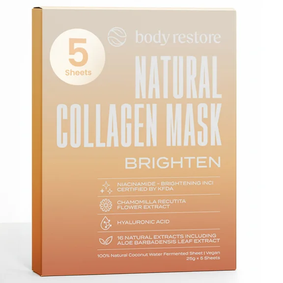 Body Restore Natural Collagen Face Mask 5 pack – Korean Skin Care Sheet Mask with Fermented Coconut Water – Gift for Women & Men, Hydrating Collagen for Moisturized, Brightened Skin