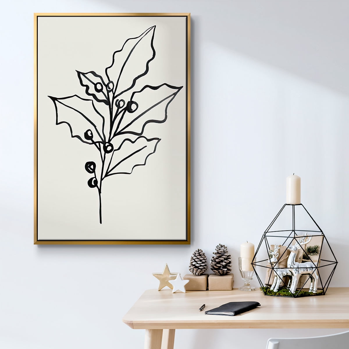 Evergreen Ink II - Framed Gallery Wrapped Holiday Canvas - 17 x 25 - Gold Frame