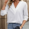 thumbnail image 2 of Annhoo Fall Tops for Women Trendy V Neck Long Sleeve Solid Color T Shirts Ladies Going out Lounge Blouses, 2 of 5